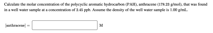 Calculate the molar concentration of the polycyclic aromatic hydrocarbons